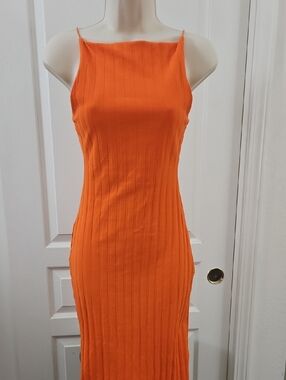 Zara | Ribbed Cotton Knit Midi/Maxi Bodycon High Square Neckline Dress. Size S